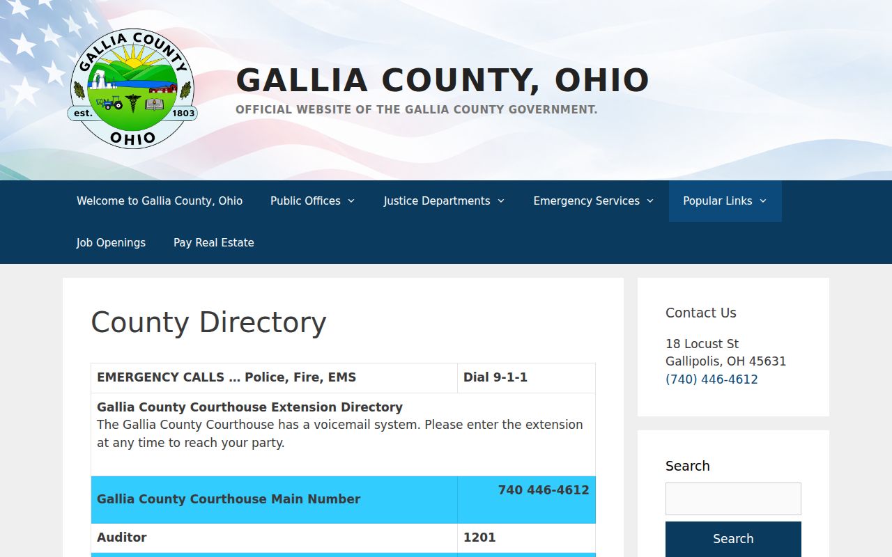 Gallia County directory showing the Crown City police routing reference