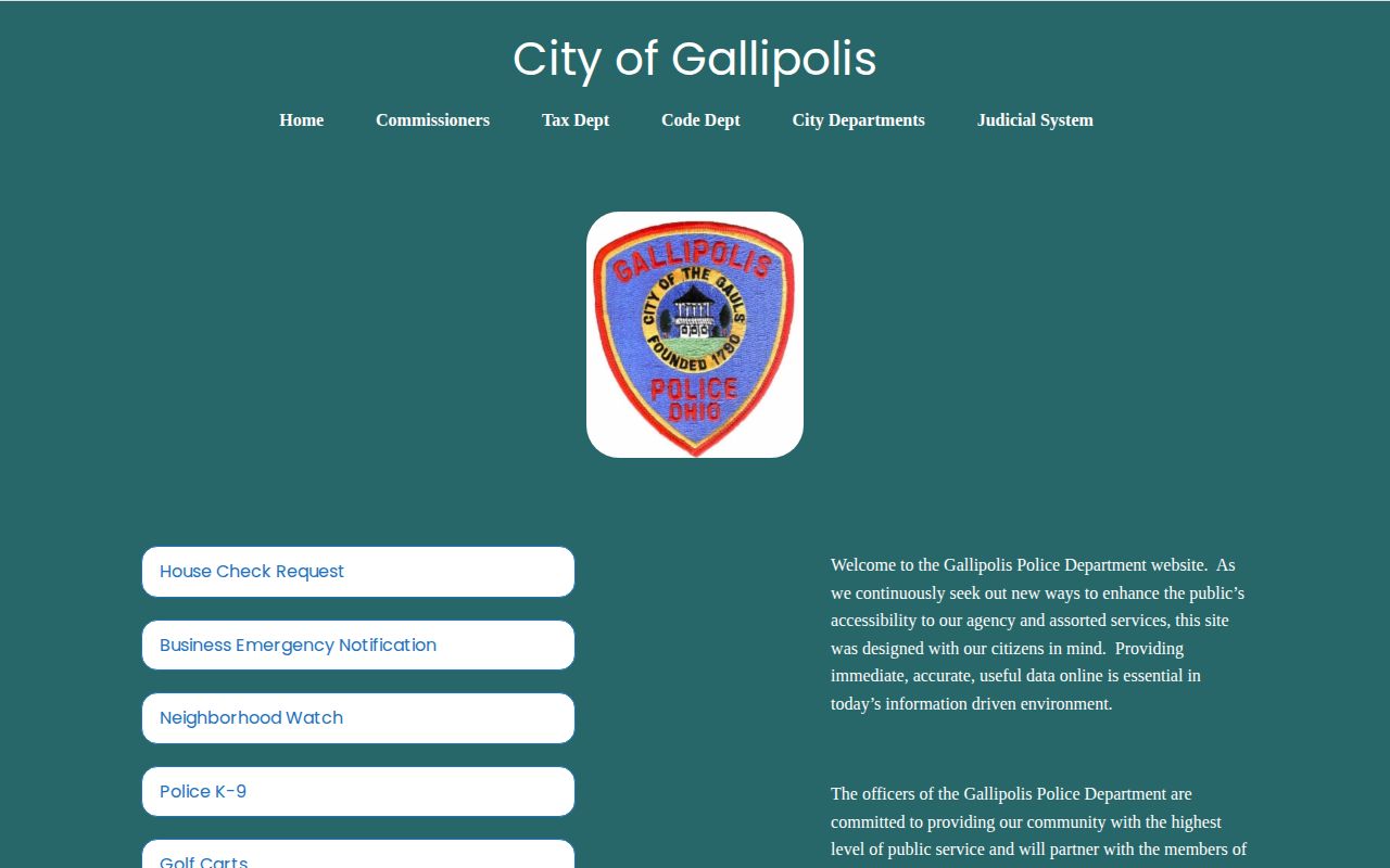 Gallia County Gallipolis Police Department information for Gallipolis arrest records