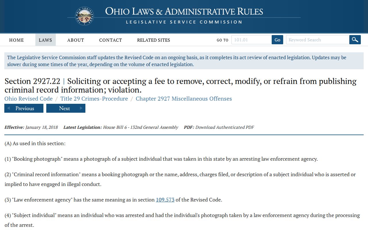 Ohio booking-photo record law for Gallia County corrections